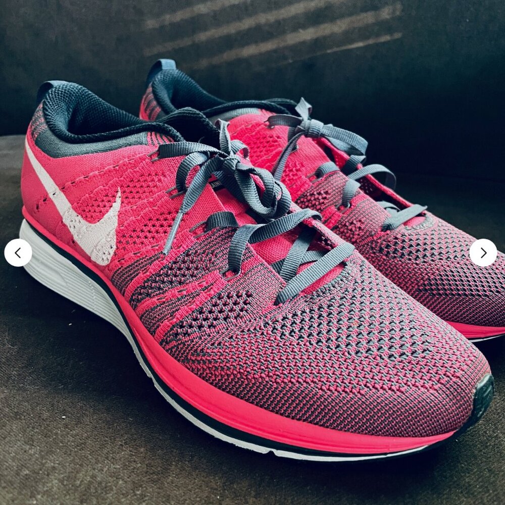 New Nike Flyknit Trainer Men's Shoes Flash Pink Grey Charcoal 8 US 532984-611